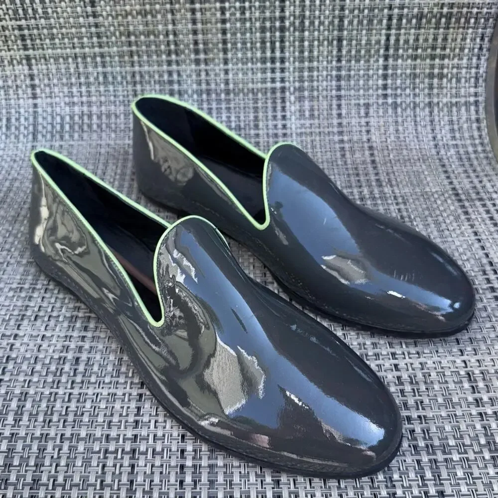 GALET Men's Patent Slip-On Loafers  Forrest Green Size FR 43 / US 10